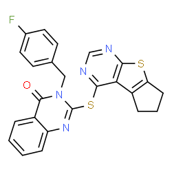 ChemSpider 2D Image | 2-(6,7-Dihydro-5H-cyclopenta[4,5]thieno[2,3-d]pyrimidin-4-ylsulfanyl)-3-(4-fluorobenzyl)-4(3H)-quinazolinone | C24H17FN4OS2