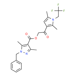 ChemSpider 2D Image | 2-[2,5-Dimethyl-1-(2,2,2-trifluoroethyl)-1H-pyrrol-3-yl]-2-oxoethyl 1-benzyl-3,5-dimethyl-1H-pyrazole-4-carboxylate | C23H24F3N3O3