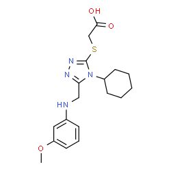 ChemSpider 2D Image | [(4-cyclohexyl-5-{[(3-methoxyphenyl)amino]methyl}-4H-1,2,4-triazol-3-yl)thio]acetic acid | C18H24N4O3S