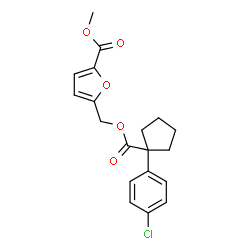 ChemSpider 2D Image | Methyl 5-[({[1-(4-chlorophenyl)cyclopentyl]carbonyl}oxy)methyl]-2-furoate | C19H19ClO5