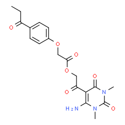 ChemSpider 2D Image | 2-(6-Amino-1,3-dimethyl-2,4-dioxo-1,2,3,4-tetrahydro-5-pyrimidinyl)-2-oxoethyl (4-propionylphenoxy)acetate | C19H21N3O7