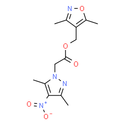 ChemSpider 2D Image | (3,5-Dimethyl-1,2-oxazol-4-yl)methyl (3,5-dimethyl-4-nitro-1H-pyrazol-1-yl)acetate | C13H16N4O5