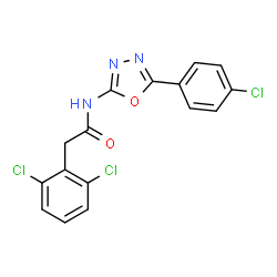 ChemSpider 2D Image | N-[5-(4-Chlorophenyl)-1,3,4-oxadiazol-2-yl]-2-(2,6-dichlorophenyl)acetamide | C16H10Cl3N3O2