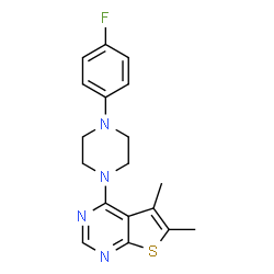ChemSpider 2D Image | 4-[4-(4-Fluorophenyl)-1-piperazinyl]-5,6-dimethylthieno[2,3-d]pyrimidine | C18H19FN4S