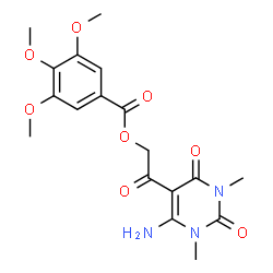 ChemSpider 2D Image | 2-(6-Amino-1,3-dimethyl-2,4-dioxo-1,2,3,4-tetrahydro-5-pyrimidinyl)-2-oxoethyl 3,4,5-trimethoxybenzoate | C18H21N3O8