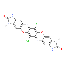 ChemSpider 2D Image | 6,14-Dichloro-3,11-dimethyl-1,3,9,11-tetrahydroimidazo[4',5':6,7][1,4]benzoxazino[2,3-b]imidazo[4,5-i]phenoxazine-2,10-dione | C22H12Cl2N6O4