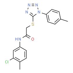 ChemSpider 2D Image | N-(3-Chloro-4-methylphenyl)-2-{[1-(4-methylphenyl)-1H-tetrazol-5-yl]sulfanyl}acetamide | C17H16ClN5OS