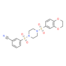 ChemSpider 2D Image | 3-[[4-(2,3-dihydro-1,4-benzodioxin-6-ylsulfonyl)-1-piperazinyl]sulfonyl]benzonitrile | C19H19N3O6S2