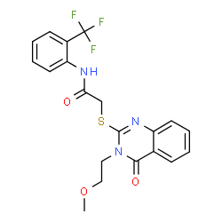 ChemSpider 2D Image | 2-{[3-(2-Methoxyethyl)-4-oxo-3,4-dihydro-2-quinazolinyl]sulfanyl}-N-[2-(trifluoromethyl)phenyl]acetamide | C20H18F3N3O3S