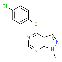 ChemSpider 2D Image | 4-[(4-chlorophenyl)thio]-1-methyl-1H-pyrazolo[3,4-d]pyrimidine | C12H9ClN4S