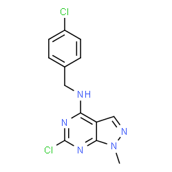 ChemSpider 2D Image | 6-Chloro-N-(4-chlorobenzyl)-1-methyl-1H-pyrazolo[3,4-d]pyrimidin-4-amine | C13H11Cl2N5