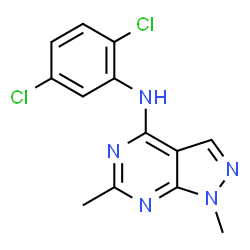 ChemSpider 2D Image | N-(2,5-Dichlorophenyl)-1,6-dimethyl-1H-pyrazolo[3,4-d]pyrimidin-4-amine | C13H11Cl2N5