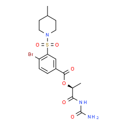 ChemSpider 2D Image | (2S)-1-(Carbamoylamino)-1-oxo-2-propanyl 4-bromo-3-[(4-methyl-1-piperidinyl)sulfonyl]benzoate | C17H22BrN3O6S