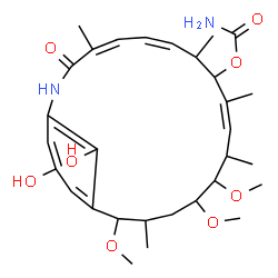 ChemSpider 2D Image | (4Z,6Z,10Z)-20,22-Dihydroxy-13,14,17-trimethoxy-4,8,10,12,16-pentamethyl-3-oxo-2-azabicyclo[16.3.1]docosa-1(22),4,6,10,18,20-hexaen-9-yl carbamate | C30H44N2O8