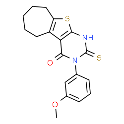 ChemSpider 2D Image | 2-Mercapto-3-(3-methoxy-phenyl)-3,5,6,7,8,9-hexahydro-10-thia-1,3-diaza-benzo[a]azulen-4-one | C18H18N2O2S2
