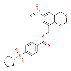 ChemSpider 2D Image | (6-Nitro-4H-1,3-benzodioxin-8-yl)methyl 4-(1-pyrrolidinylsulfonyl)benzoate | C20H20N2O8S