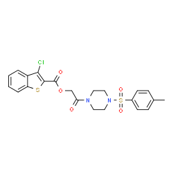 ChemSpider 2D Image | 2-{4-[(4-Methylphenyl)sulfonyl]-1-piperazinyl}-2-oxoethyl 3-chloro-1-benzothiophene-2-carboxylate | C22H21ClN2O5S2