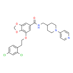 ChemSpider 2D Image | 7-[2-(2,4-Dichlorophenyl)ethoxy]-N-{[1-(4-pyridinyl)-4-piperidinyl]methyl}-1,3-benzodioxole-5-carboxamide | C27H27Cl2N3O4
