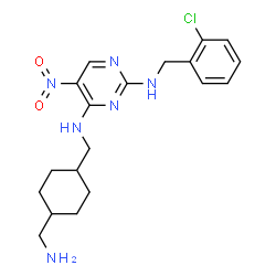 ChemSpider 2D Image | N~4~-{[4-(Aminomethyl)cyclohexyl]methyl}-N~2~-(2-chlorobenzyl)-5-nitro-2,4-pyrimidinediamine | C19H25ClN6O2