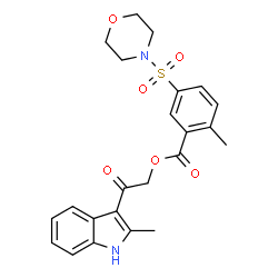 ChemSpider 2D Image | 2-(2-Methyl-1H-indol-3-yl)-2-oxoethyl 2-methyl-5-(4-morpholinylsulfonyl)benzoate | C23H24N2O6S