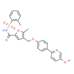 ChemSpider 2D Image | 4-{[4-(5-Methoxy-2-pyridinyl)phenoxy]methyl}-5-methyl-N-[(2-methylphenyl)sulfonyl]-2-furamide | C26H24N2O6S