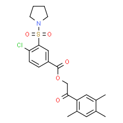 ChemSpider 2D Image | 2-Oxo-2-(2,4,5-trimethylphenyl)ethyl 4-chloro-3-(1-pyrrolidinylsulfonyl)benzoate | C22H24ClNO5S