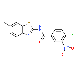 ChemSpider 2D Image | 4-Chloro-N-(6-methyl-1,3-benzothiazol-2-yl)-3-nitrobenzamide | C15H10ClN3O3S