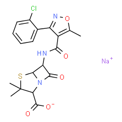 ChemSpider 2D Image | Sodium 6-({[3-(2-chlorophenyl)-5-methyl-1,2-oxazol-4-yl]carbonyl}amino)-3,3-dimethyl-7-oxo-4-thia-1-azabicyclo[3.2.0]heptane-2-carboxylate | C19H17ClN3NaO5S