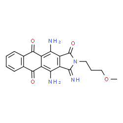 ChemSpider 2D Image | 4,11-Diamino-2,3-dihydro-3-imino-2-(3-methoxypropyl)-1H-naphth(2,3-f)isoindole-1,5,10-trione | C20H18N4O4