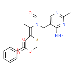 ChemSpider 2D Image | 4-((4-Amino-2-methyl-5-pyrimidinylmethyl)(formyl)amino)-3-(2-hydroxyethyl)-2-thiapent-3-enyl benzoate | C20H24N4O4S