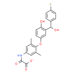 ChemSpider 2D Image | ((4-(3-(4-Fluoro-alpha-hydroxybenzyl)-4-hydroxyphenoxy)-3,5-dimethylphenyl)amino)oxoacetate | C23H19FNO6