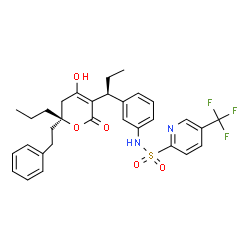 ChemSpider 2D Image | N-(3-{(1S)-1-[(6R)-4-Hydroxy-2-oxo-6-(2-phenylethyl)-6-propyl-5,6-dihydro-2H-pyran-3-yl]propyl}phenyl)-5-(trifluoromethyl)-2-pyridinesulfonamide | C31H33F3N2O5S