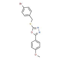 ChemSpider 2D Image | 2-[(4-Bromobenzyl)sulfanyl]-5-(4-methoxyphenyl)-1,3,4-oxadiazole | C16H13BrN2O2S