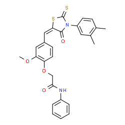 ChemSpider 2D Image | 2-(4-{(E)-[3-(3,4-Dimethylphenyl)-4-oxo-2-thioxo-1,3-thiazolidin-5-ylidene]methyl}-2-methoxyphenoxy)-N-phenylacetamide | C27H24N2O4S2