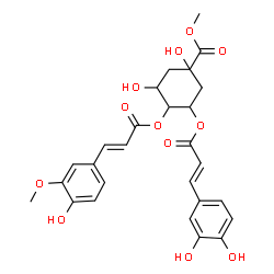 ChemSpider 2D Image | 3-[3-(3,4-Dihydroxy-phenyl)-acryloyloxy]-1,5-dihydroxy-4-[3-(4-hydroxy-3-methoxy-phenyl)-acryloyloxy]-cyclohexanecarboxylic acid methyl ester | C27H28O12