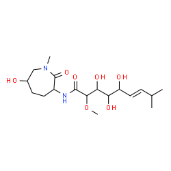 ChemSpider 2D Image | (6E)-3,4,5-Trihydroxy-N-(6-hydroxy-1-methyl-2-oxo-3-azepanyl)-2-methoxy-8-methyl-6-nonenamide | C18H32N2O7