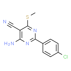 ChemSpider 2D Image | 4-amino-2-(4-chlorophenyl)-6-(methylthio)pyrimidine-5-carbonitrile | C12H9ClN4S