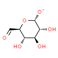 ChemSpider 2D Image | (2S,3R,4S,5S,6S)-6-Formyl-3,4,5-trihydroxytetrahydro-2H-pyran-2-olate | C6H9O6
