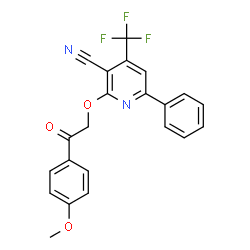 ChemSpider 2D Image | 2-[2-(4-Methoxyphenyl)-2-oxoethoxy]-6-phenyl-4-(trifluoromethyl)nicotinonitrile | C22H15F3N2O3