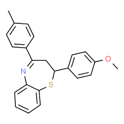 ChemSpider 2D Image | 2-(4-Methoxyphenyl)-4-(4-methylphenyl)-2,3-dihydro-1,5-benzothiazepine | C23H21NOS