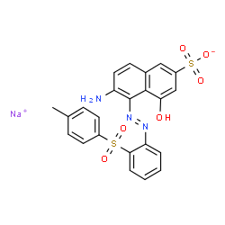 ChemSpider 2D Image | Sodium 6-amino-4-hydroxy-5-((2-((p-tolyl)sulphonyl)phenyl)azo)naphthalene-2-sulphonate | C23H18N3NaO6S2