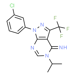 ChemSpider 2D Image | 1-(3-Chlorophenyl)-5-isopropyl-3-(trifluoromethyl)-1,5-dihydro-4H-pyrazolo[3,4-d]pyrimidin-4-imine | C15H13ClF3N5