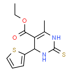 ChemSpider 2D Image | Ethyl 4-methyl-2-sulfanyl-6-(2-thienyl)-1,6-dihydropyrimidine-5-carboxylate | C12H14N2O2S2