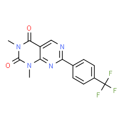 ChemSpider 2D Image | 1,3-Dimethyl-7-[4-(trifluoromethyl)phenyl]pyrimido[4,5-d]pyrimidine-2,4(1H,3H)-dione | C15H11F3N4O2