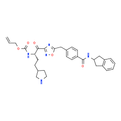 ChemSpider 2D Image | Allyl [(2S)-1-{5-[4-(2,3-dihydro-1H-inden-2-ylcarbamoyl)benzyl]-1,2,4-oxadiazol-3-yl}-1-oxo-4-(3-pyrrolidinyl)-2-butanyl]carbamate | C31H35N5O5