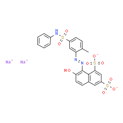ChemSpider 2D Image | Disodium 8-((5-anilinosulphonyl-2-methylphenyl)azo)-7-hydroxynaphthalene-1,3-disulphonate | C23H17N3Na2O9S3