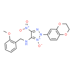 ChemSpider 2D Image | 2-(2,3-Dihydro-1,4-benzodioxin-6-yl)-N-(2-methoxybenzyl)-5-nitro-2H-1,2,3-triazol-4-amine 3-oxide | C18H17N5O6