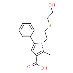 ChemSpider 2D Image | 1-{2-[(2-hydroxyethyl)thio]ethyl}-2-methyl-5-phenyl-1H-pyrrole-3-carboxylicacid | C16H19NO3S