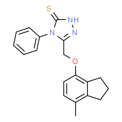 ChemSpider 2D Image | 5-[[(7-METHYL-2,3-DIHYDRO-1H-INDEN-4-YL)OXY]METHYL]-4-PHENYL-4H-1,2,4-TRIAZOLE-3-THIOL | C19H19N3OS