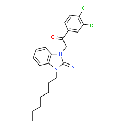 ChemSpider 2D Image | 1-(3,4-Dichlorophenyl)-2-(3-heptyl-2-imino-2,3-dihydro-1H-benzimidazol-1-yl)ethanone | C22H25Cl2N3O